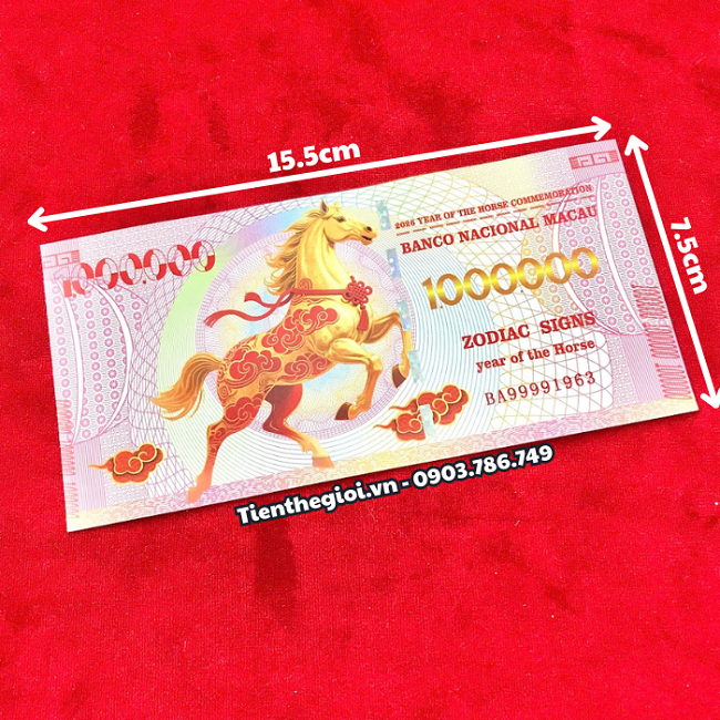 Combo 50 Tờ Tiền Lì Xì 1 Triệu Đô La Macao Hình Con Ngựa 2026